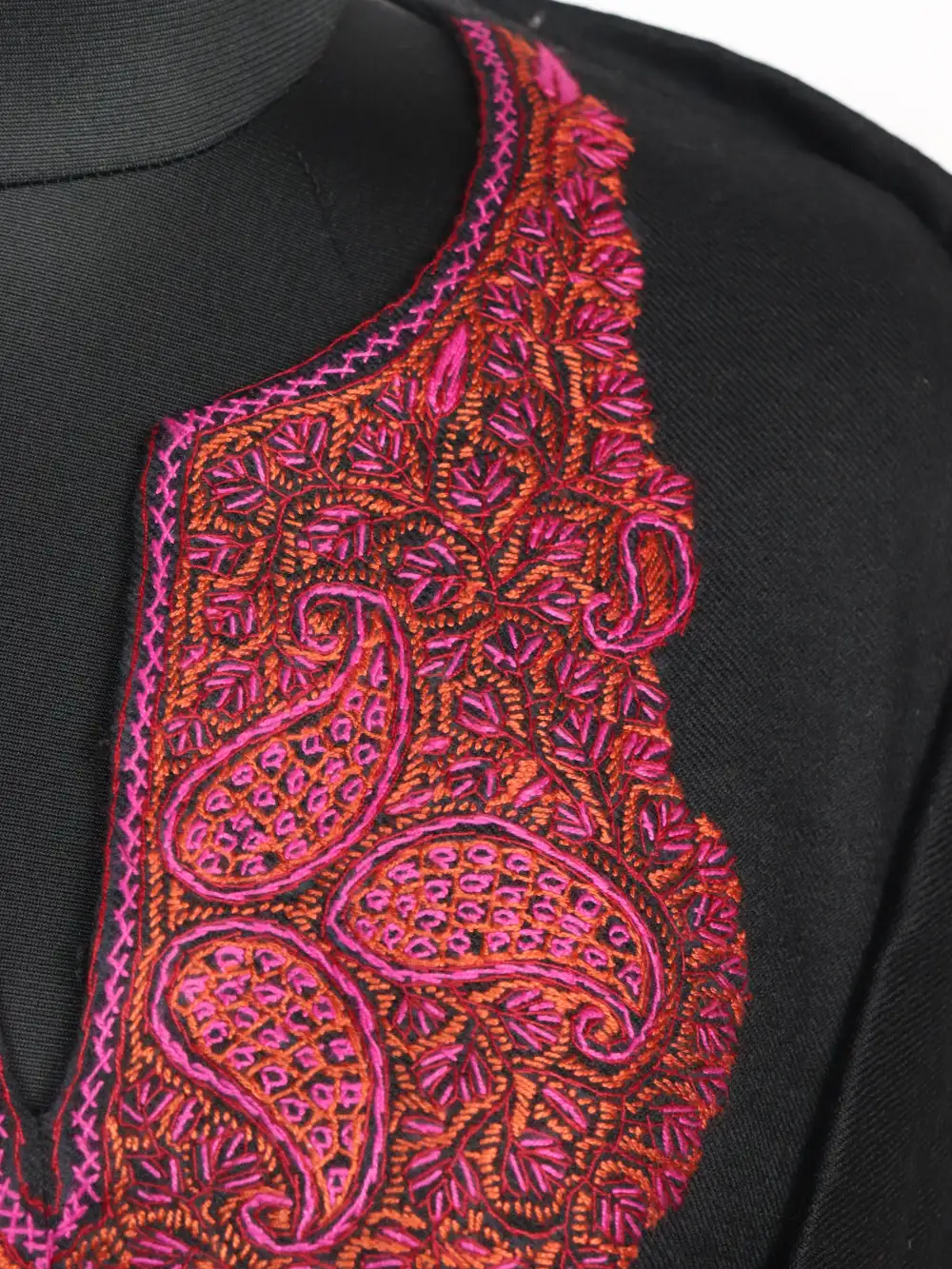 Sopore Black Pheran Raffal Wool with Hand Sozni Work - Image 3