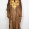 Kashmiri Elaf Brown Aari Work Loose Pheran in Velvet