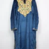 Blue Kashmiri Aari Work Loose Pheran in Velvet Aina
