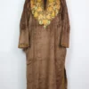 Kashmiri Mahvish Aari Work Loose Pheran in Brown Velvet