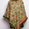 Haqiq Jaal Aari Work Fur Poncho in Olive Green Cashmilon Wool