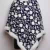 Navy Blue Woolen Fur Poncho with Jaal Aari Work in Cashmilon Sajda