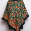 Cashmilon Wool Dark Green Fur Poncho with Jaal Aari Work Nazakat