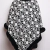 Black Aniya Cashmilon Wool Fur Poncho with Jaal Aari Embroidery