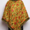Jaal Aari Embroidered Green Fur Poncho in Cashmilon Wool Deeba