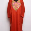 Rustic Orange Pheran Haniya in Cashmilon Wool with Aari Work