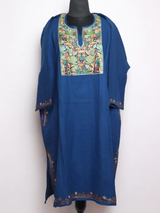 Aari Embroidered Blue Loose Pheran Shama in Cashmilon Wool