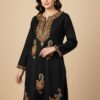 Black Cashmilon Wool Pheran with Booti Aari and Zari Embroidery Badamwari