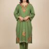 Pastel Green Cashmilon Wool Badamwari Pheran with Booti Aari and Zari Embroidery
