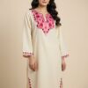 Cream Pheran with Aari Embroidery in Hazratbal Cashmilon Wool