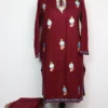 Embroidered Maroon Long Kurti Set Naima with Booti Aari in Cashmilon Wool