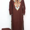 Haya Coffee Brown Long Kurti Set in Cashmilon Wool with Aari Work