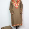 Brown Long Kurti Set in Cashmilon Wool with Aari Work Minha