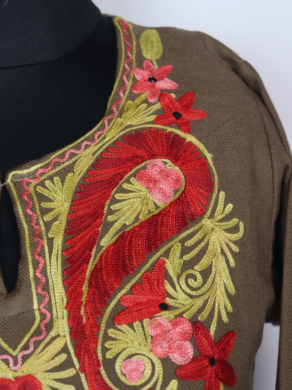 Brown Long Kurti Set in Cashmilon Wool with Aari Work Minha - Image 3