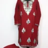 Woolen Maroon Long Kurti Set with Booti Aari Work in Cashmilon Wool Halima