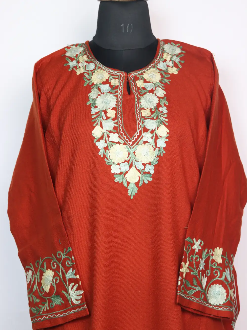 Rustic Orange Cashmilon Wool 2pc Pheran Set with Aari Embroidery Razia - Image 2