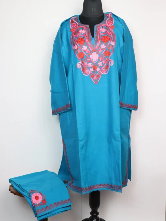 Ferozi 2pc Pheran Set Wahida with Aari Embroidery in Cashmilon Wool