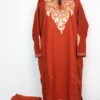 Rustic Orange Pheran 2pc Set with Aari Embroidery in Cashmilon Wool Karima