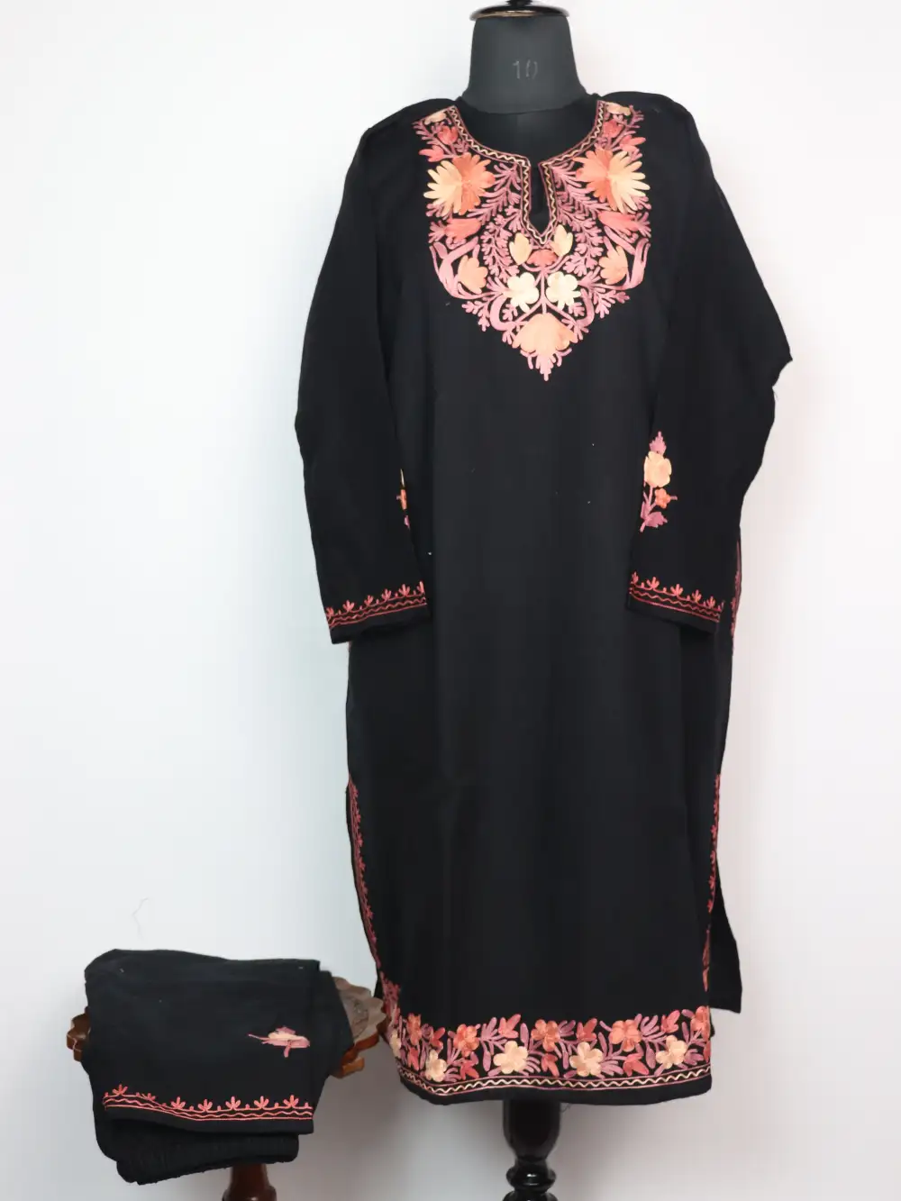 Inara Black Pheran 2pc Set in Cashmilon Wool with Aari Work