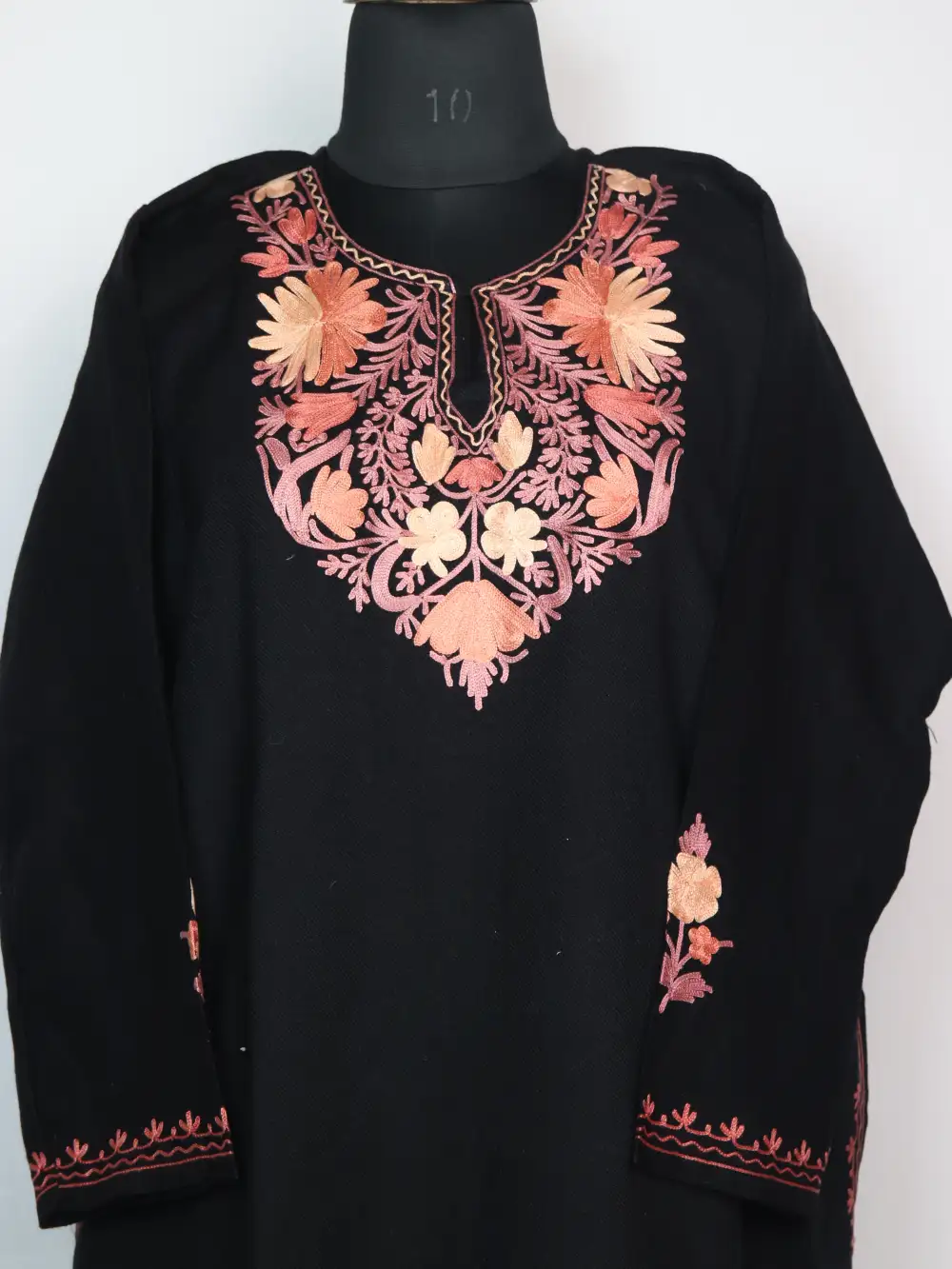 Inara Black Pheran 2pc Set in Cashmilon Wool with Aari Work - Image 2