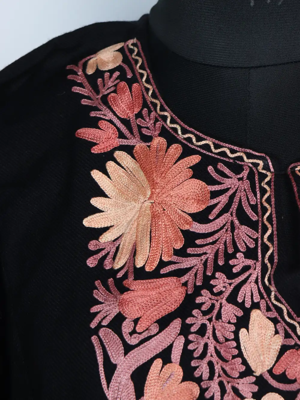 Inara Black Pheran 2pc Set in Cashmilon Wool with Aari Work - Image 3