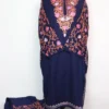 Dark Blue 2pc Pheran Set with Sleeve Aari Work in Cashmilon Wool Bahira
