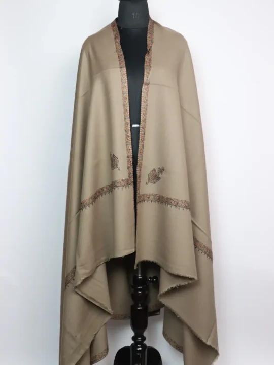 Beige Kashmiri Mens Shawl Sameer Cashmilon Wool with Hand Sozni Work