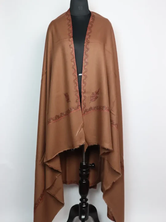 Hayat Rust Brown Kashmiri Mens Shawl Cashmilon Wool with Hand Sozni Embroidery