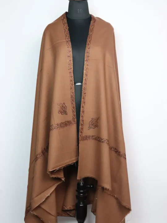 Kashmiri Mens Shawl Rust Brown in Cashmilon Wool with Hand Sozni Work Sufiyan