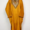 Woolen Mustard Pheran Safiya with Hand Sozni Embroidery in Raffal Safa