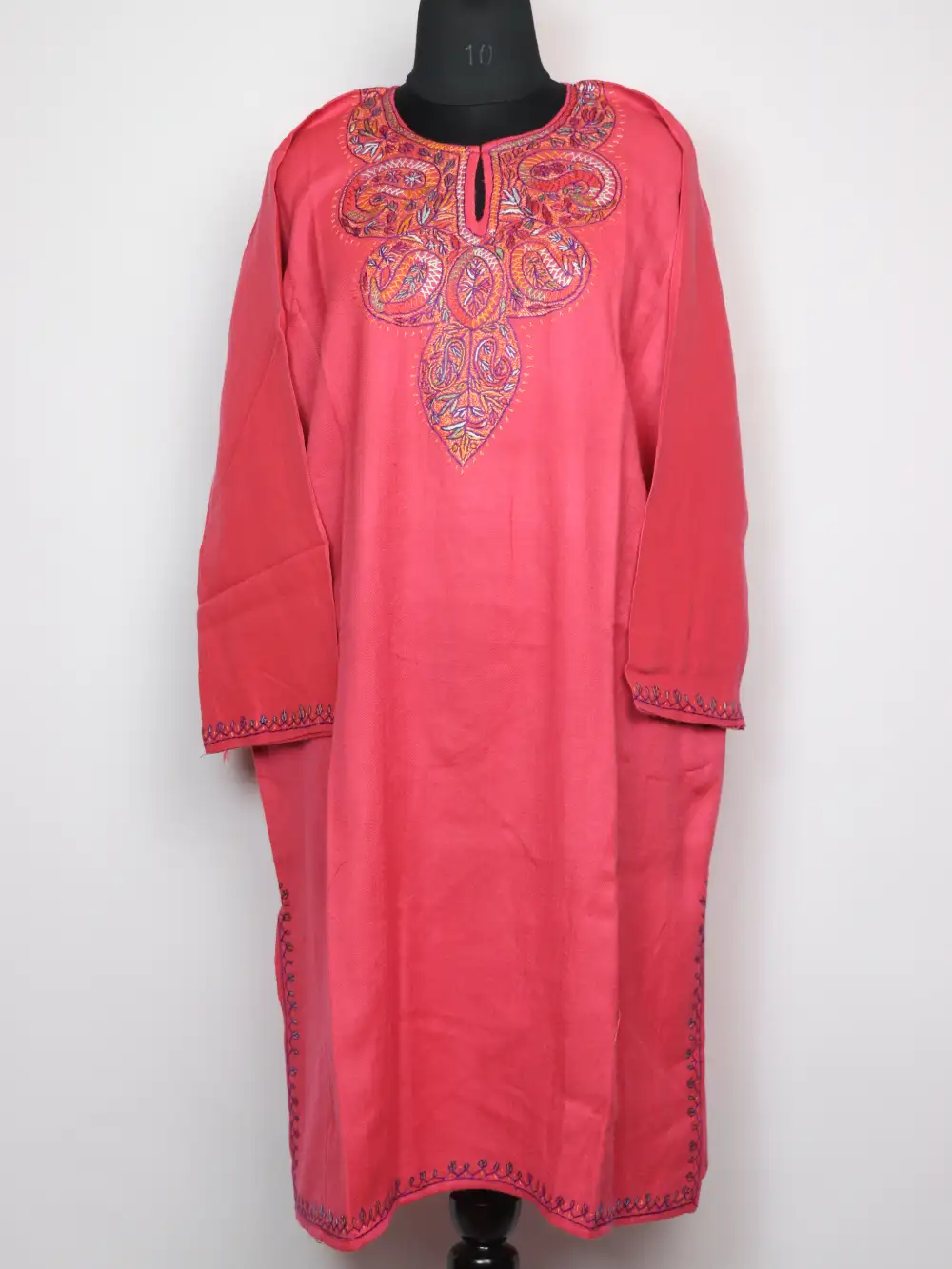 Nazneen Pink Loose Pheran with Hand Sozni Work in Raffal Wool