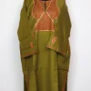 Haniya Raffal Wool Pheran Mehandi Green with Hand Sozni Tilla Embroidery