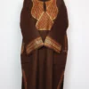 Dark Brown Raffal Wool Pheran with Hand Sozni and Tilla Work Mahnoor