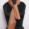 Brown Kashmiri Sozni Work Scarf or Muffler in Soft 64 Count Fabric