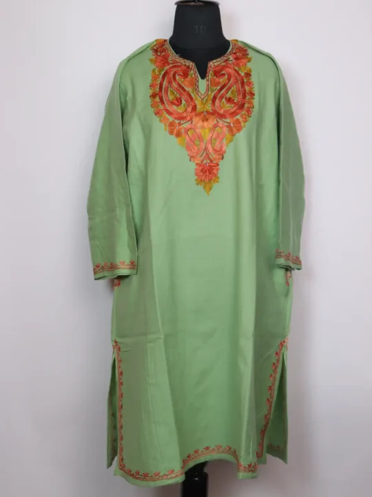 Pheran in Pastel Green with Aari Work Maya in Cashmilon Wool