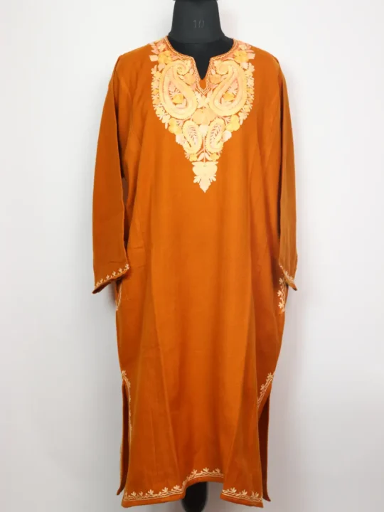 Maya Pheran Mustard in Cashmilon Wool with Aari Embroidery