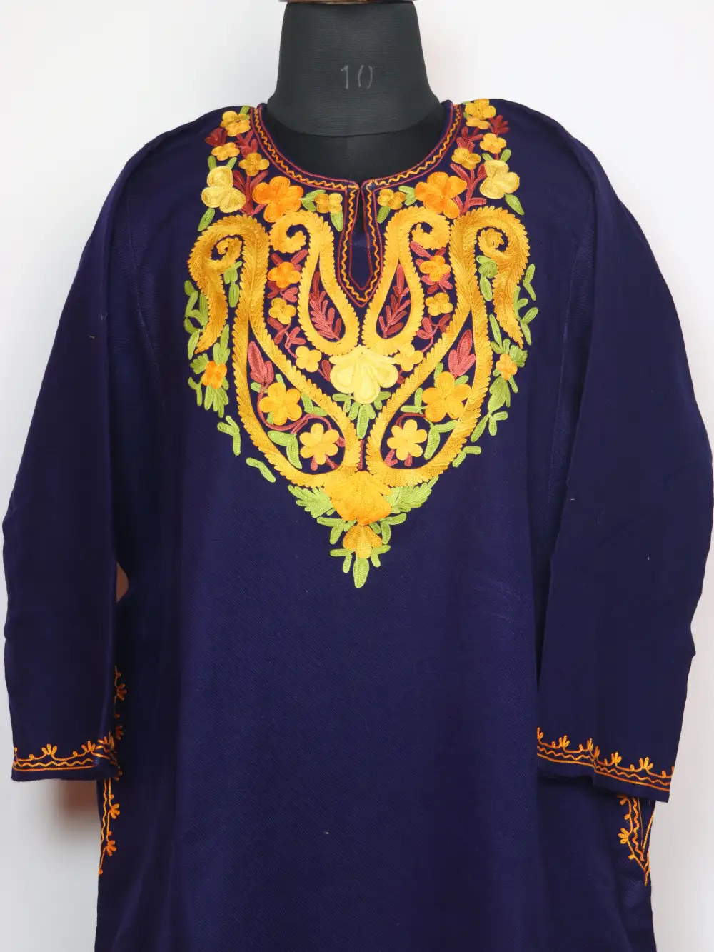 Navy Blue Cashmilon Wool Pheran with Aari Embroidery Khushboo - Image 2