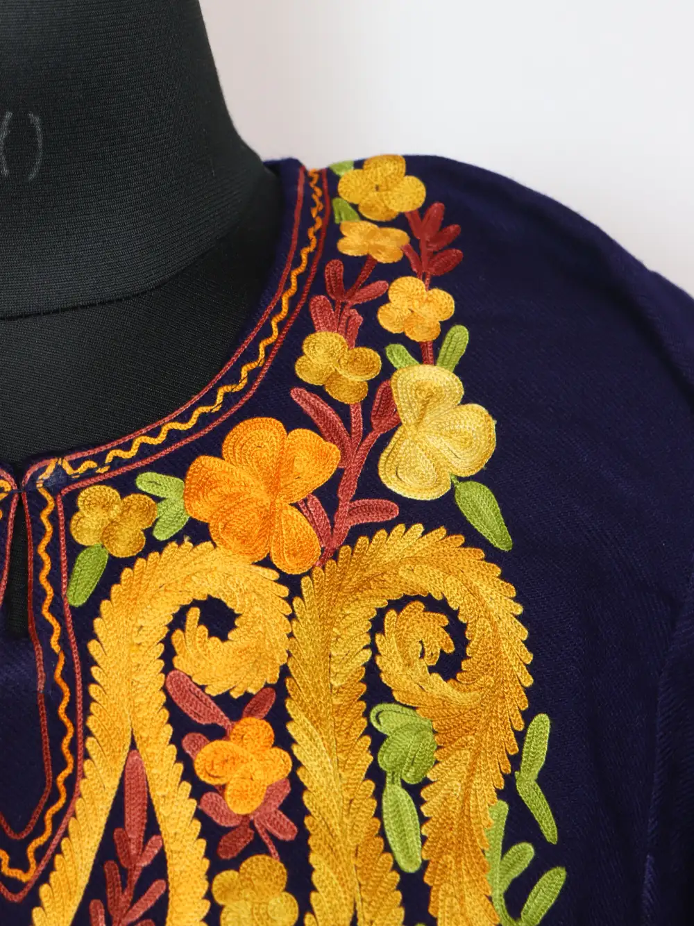 Navy Blue Cashmilon Wool Pheran with Aari Embroidery Khushboo - Image 3