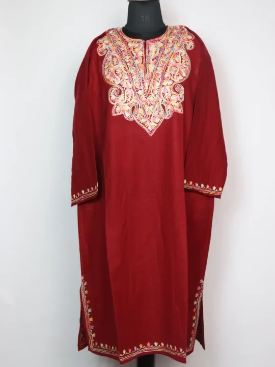 Maroon Roshay with Aari Embroidery in Cashmilon Wool