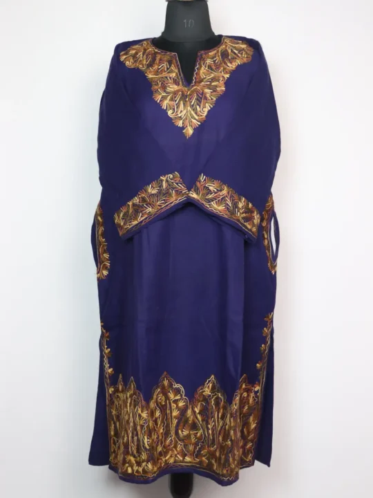 Indigo Pheran with Sleeve and Border Aari Work in Cashmilon Wool Jashn-e-Rekhta