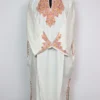 White Fancy Pheran with Aari Embroidery in Cashmilon Wool Rafiah