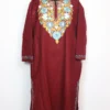 Maroon Cashmilon Wool Pheran with Aari Embroidery Jannat