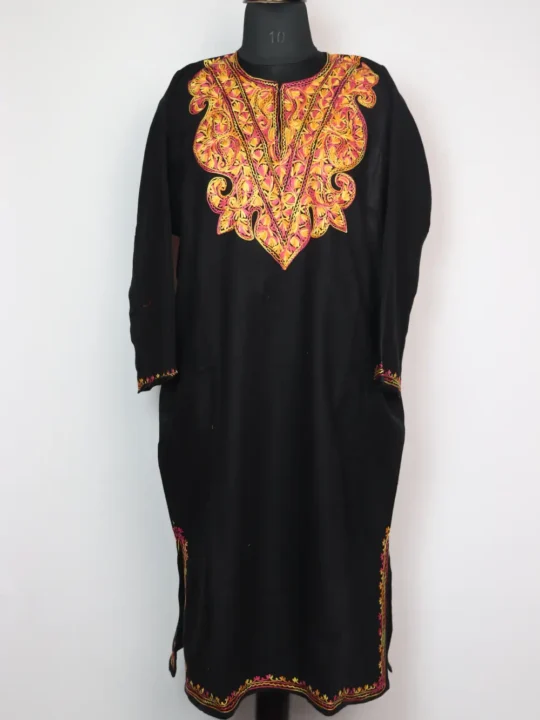 Cashmilon Wool Black Pheran with Aari Embroidery Rahilah