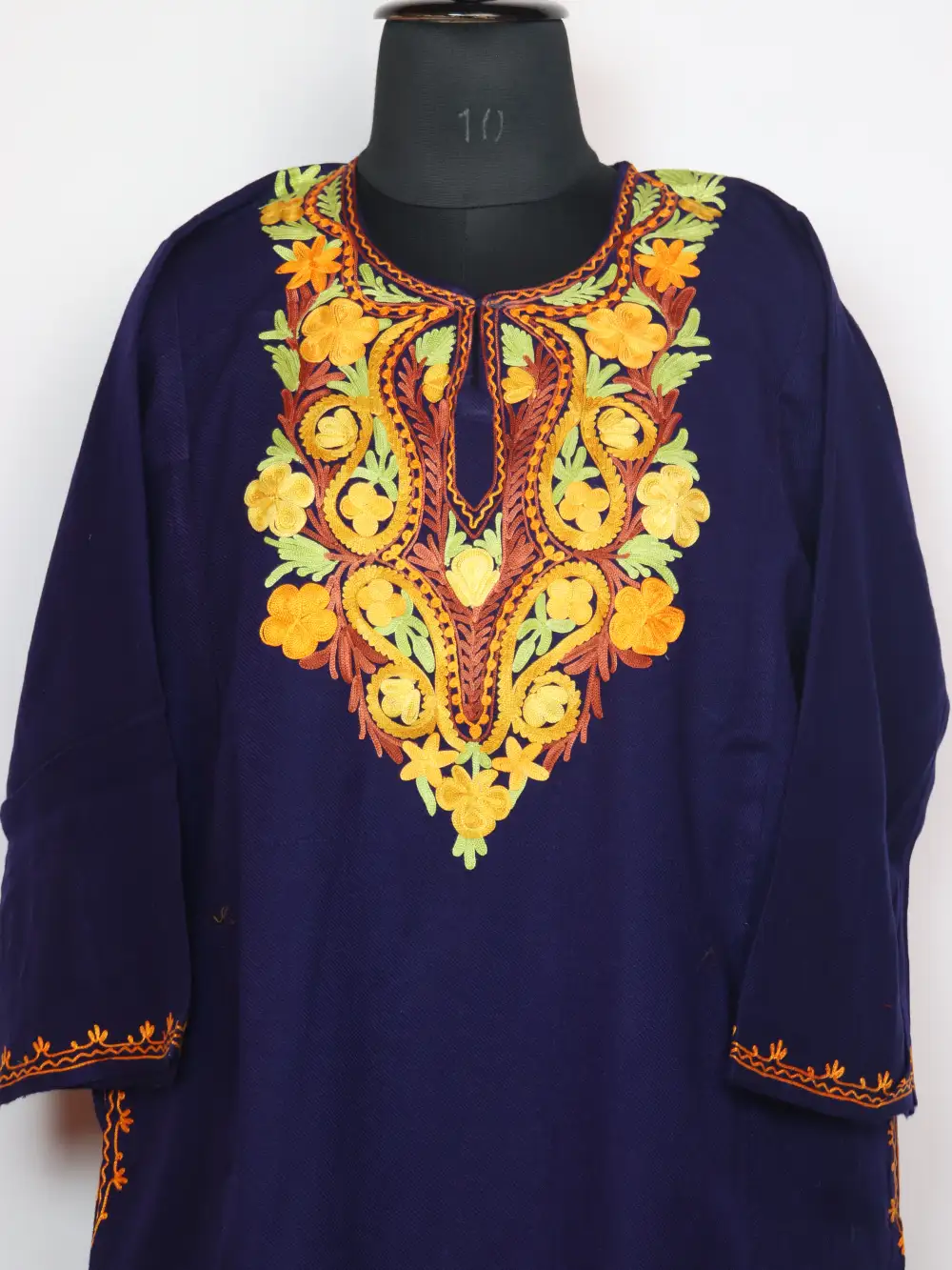 Mignight Blue Cashmilon Wool Pheran Haseen with Aari Embroidery - Image 2