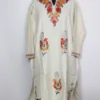 White Badamwari Cashmilon Wool Pheran with Booti Aari and Zari Embroidery