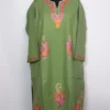 Pastel Green Cashmilon Wool Pheran with Booti Aari and Zari Embroidery Badamwari