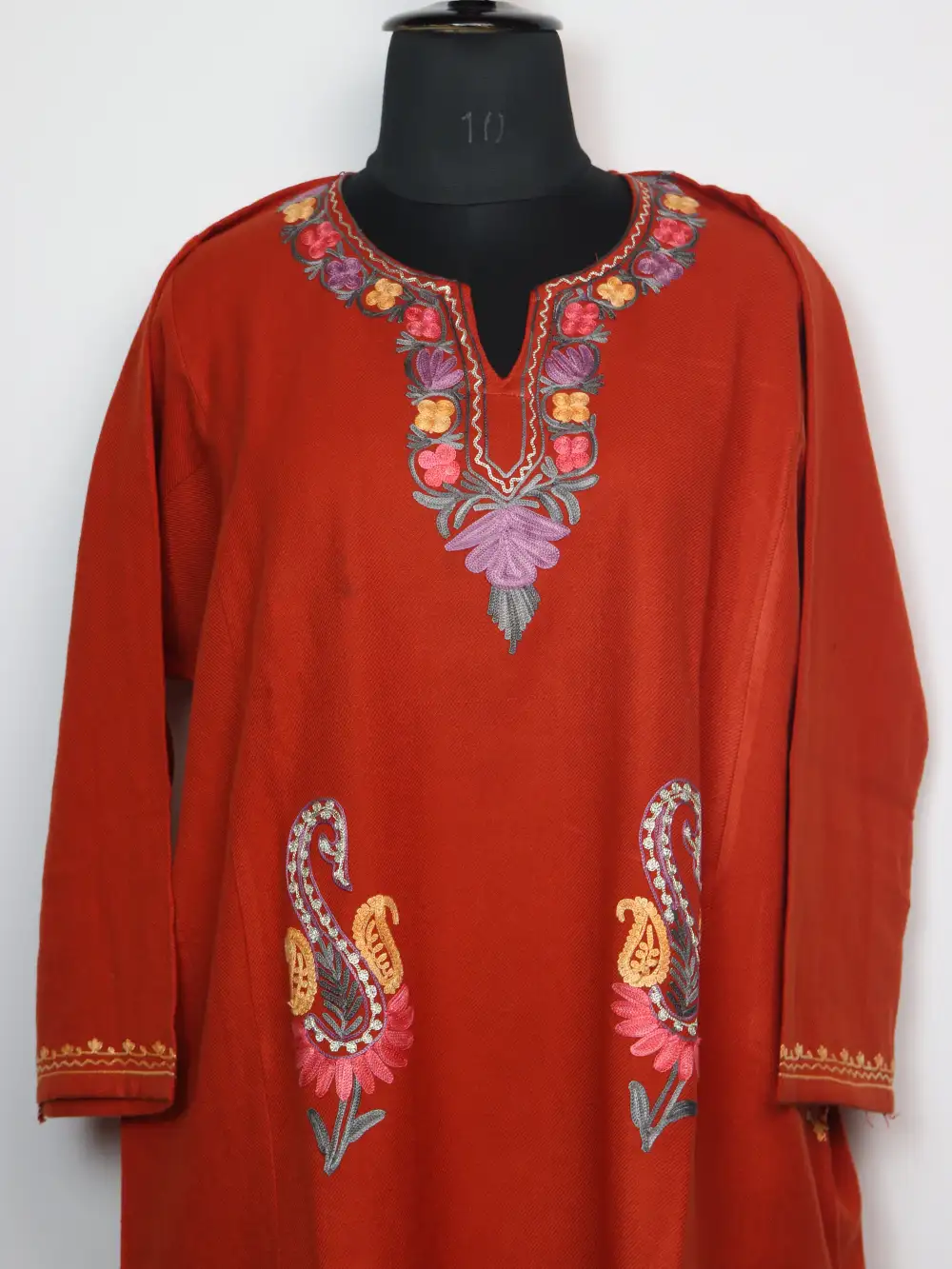Cashmilon Wool Rust Pheran with Badamwari Booti Aari and Zari Embroidery - Image 2