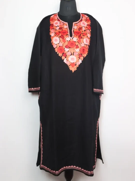 Black Cashmilon Wool Pheran with Aari Embroidery Hazratbal