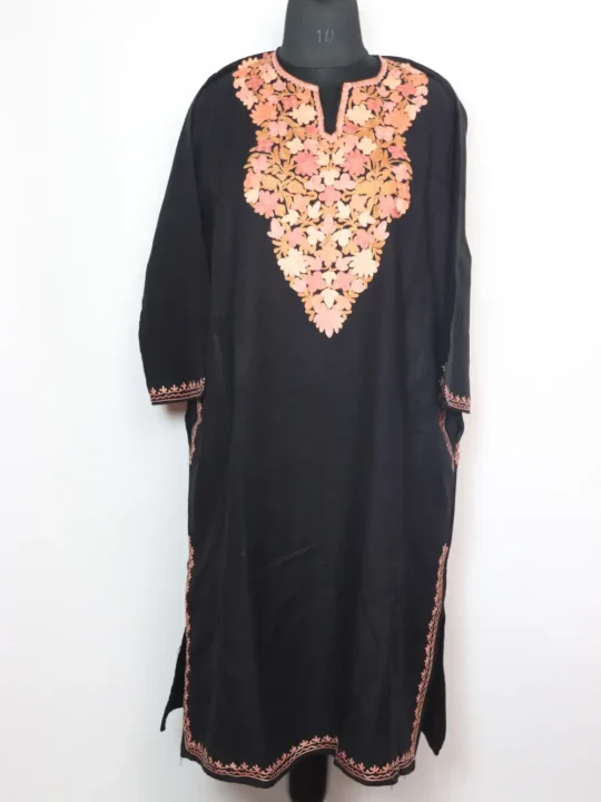 Aari Embroidery Black Hazratbal Pheran in Cashmilon Wool
