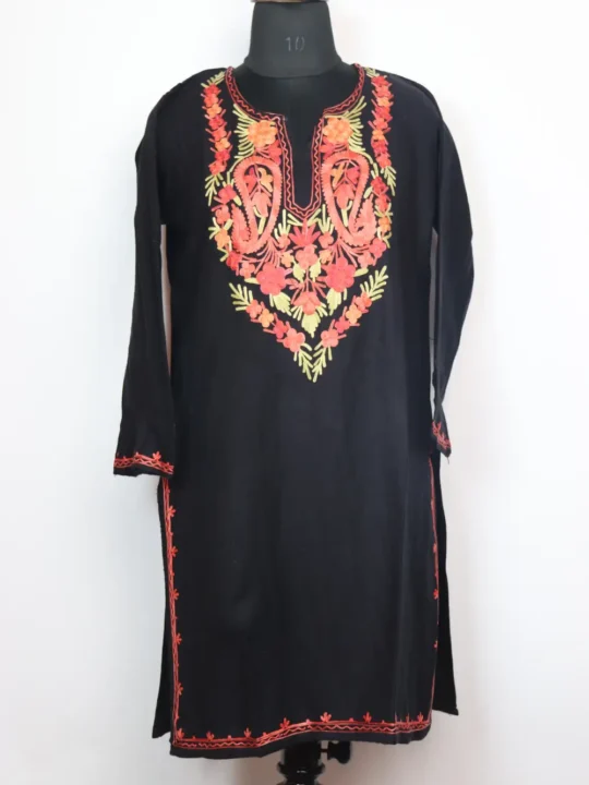 Woolen Black Yusra Long Kurti in Cashmilon with Aari Embroidery